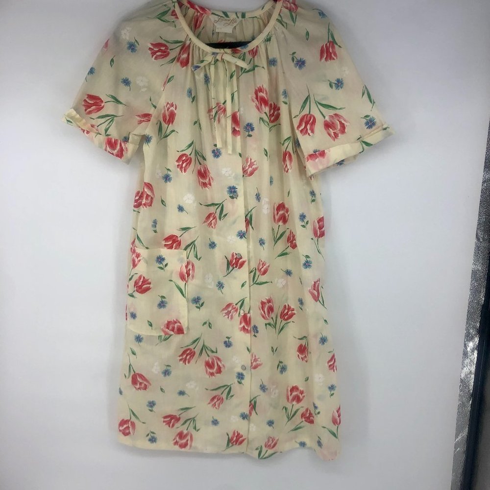 Vintage Leisure Life Floral Button Down Pajama Robe Size Medium